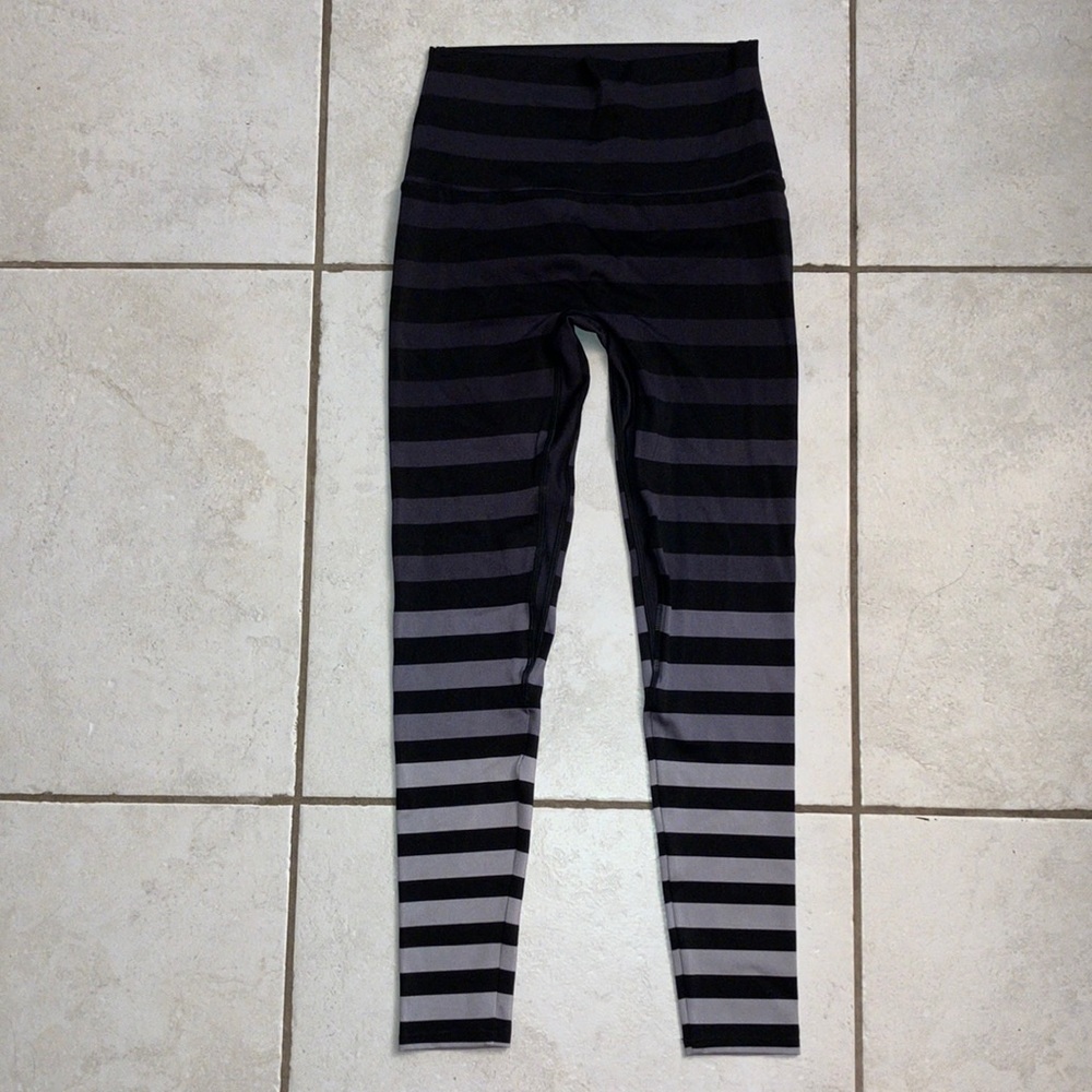 Medium K Deer Striped Leggings. Black and grey